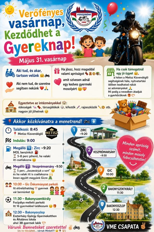 Gyermeknapi gurulás a Veszprémi Motoros Egyesülettel