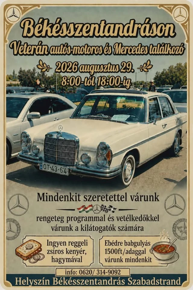 Veterán autós-motoros és Mercedes találkozó
