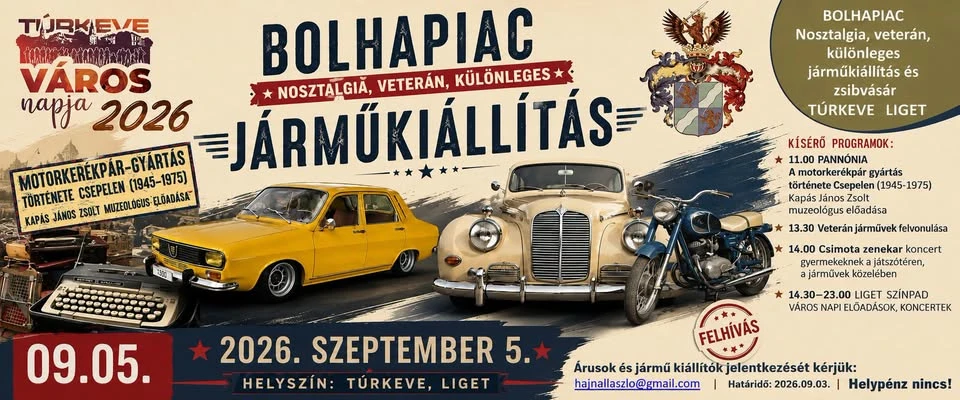 Bolhapiac és veterán járműkiállítás Túrkeve Város Napján
