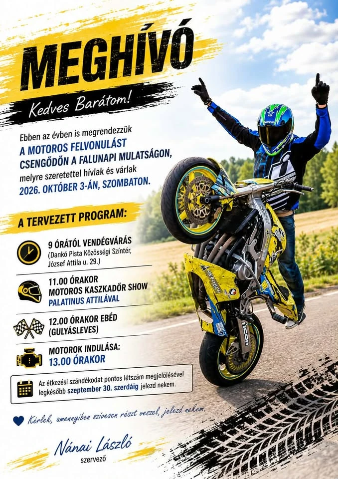 Motoros kaszkadőr show Palatinus Attilával